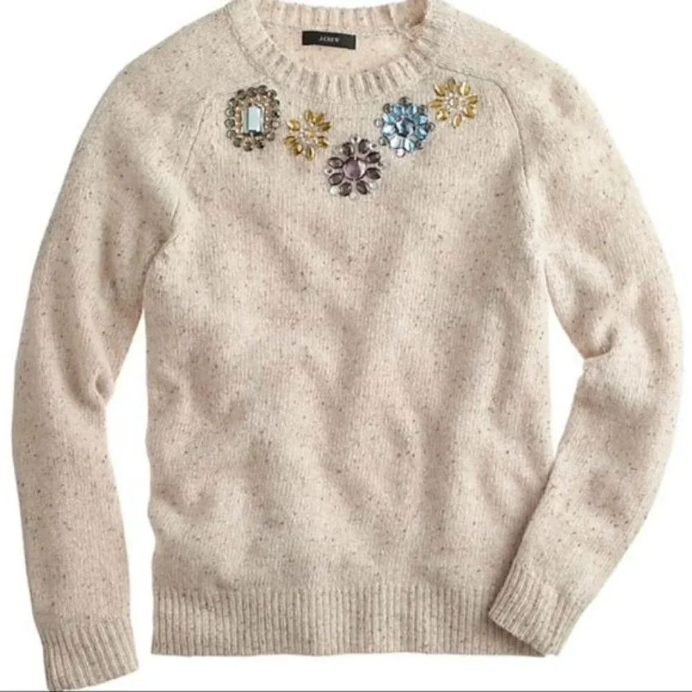 J.‎ Crew Lambswool Blend Jeweled Donegal Pullover Knit Sweater Contemporary XXS